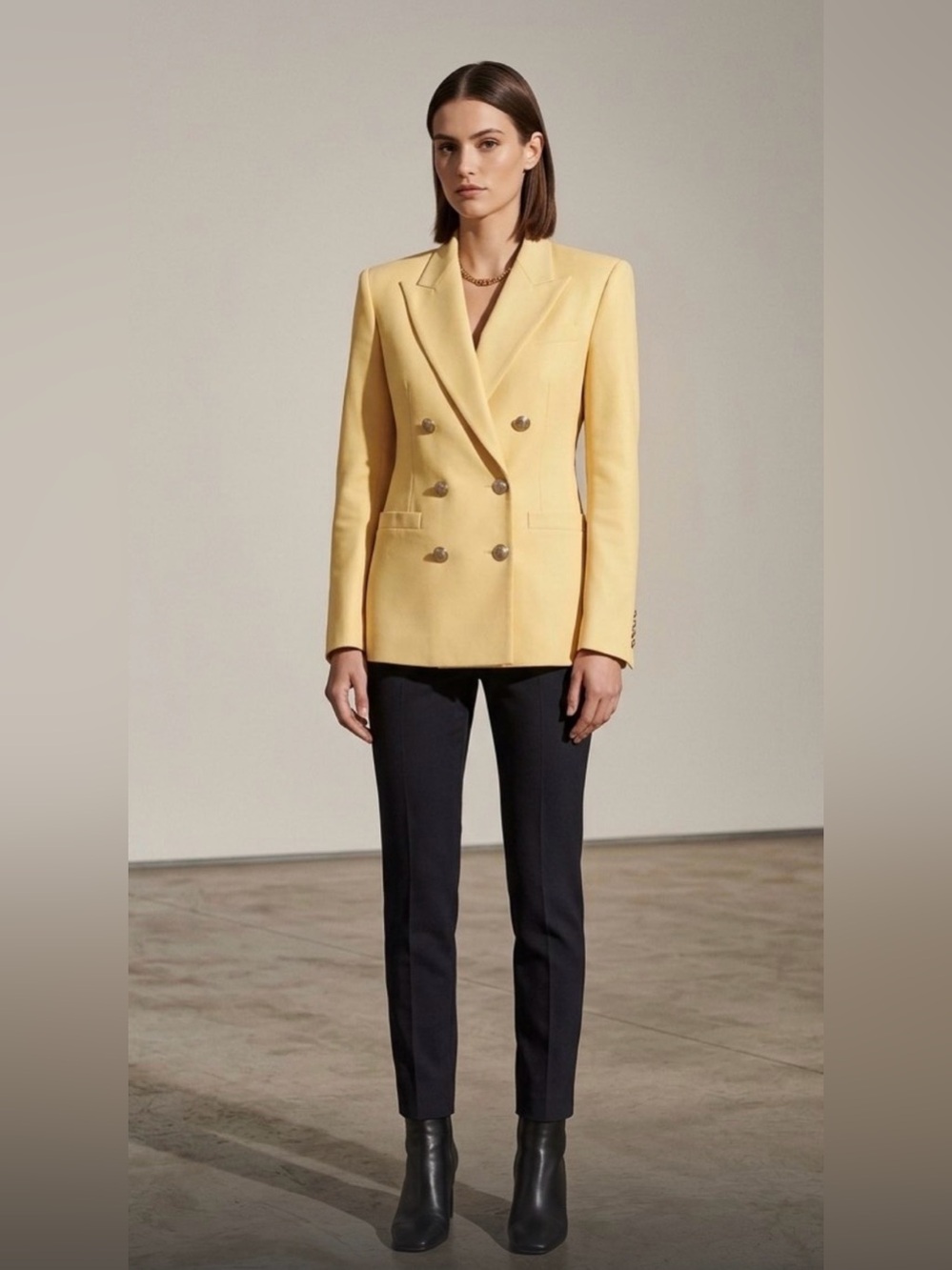 Jos. A. Bank Ladies Vintage Wool Double-Breasted Butter Yellow Blazer Jacket